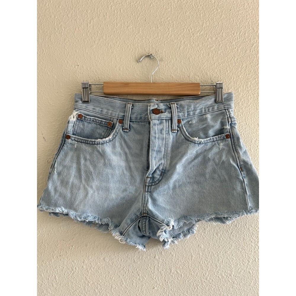 Madewell Relaxed Denim Cutoff Shorts Light Wash Button Fly Raw Hem Women’s 24